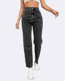 Flvsun-Women's Jeans Mid Waist Straight Loose Tummy Tuck Fashion Jeans