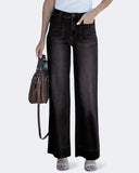 Flvsun-Womens Wide Leg High Waisted Sailor Jeans Trendy Cropped Baggy Denim Pants with Patch Pockets