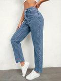 Flvsun-Women's Jeans Mid Waist Straight Loose Tummy Tuck Fashion Jeans