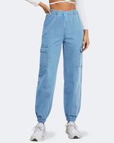 Flvsun-Women's Casual Pants High Waist Drawstring Elastic Waist Jeans