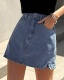 Flvsun-Denim Skorts Skirts Womens High Waisted Denim Mini Shorts Side Slit Denim Jean Skort Skirt