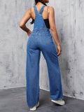 Flvsun-Womens Overalls Denim Straight Wide Leg