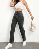 Flvsun-Women's Jeans Mid Waist Straight Loose Tummy Tuck Fashion Jeans