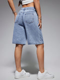 Flvsun-Women's Solid Color Simple Casual Denim Shorts For Summer