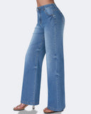 Flvsun-Straight Leg Jeans for Women High Waisted Wide Leg Denim Pants Trendy Stretchy Loose Trouser