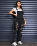 Flvsun-Women's Stretchy Distressed Skinny Denim Jumpsuit with Adjustable Straps
