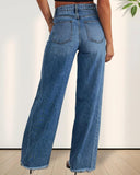 Flvsun-Wide Leg Jeans for Women Casual High Waisted Straight Stretch Denim Pants with Frayed Raw Hem