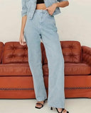 Flvsun-Women's Casual High Waist Straight Jeans