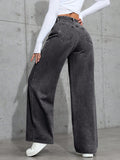 Flvsun-Casual Faded High Waist Wide Leg Jeans