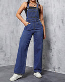 Flvsun-Womens Overalls Denim Straight Wide Leg Jeans