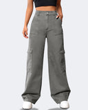 Flvsun-Cargo Pants Women High Waist Baggy Cargo Jeans