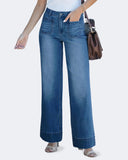 Flvsun-Womens Wide Leg High Waisted Sailor Jeans Trendy Cropped Baggy Denim Pants with Patch Pockets