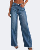 Flvsun-Wide Leg Jeans for Women Casual High Waisted Straight Stretch Denim Pants with Frayed Raw Hem