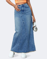 Flvsun-Womens High Waist Maxi Denim Skirt Frayed Raw Hem Midi Jean Skirts A line Casual Long Jean Skirt.