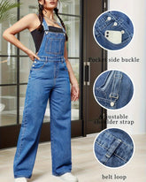 Flvsun-Womens Overalls Denim Straight Wide Leg