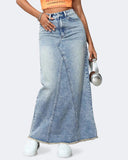 Flvsun-Womens High Waist Maxi Denim Skirt Frayed Raw Hem Midi Jean Skirts A line Casual Long Jean Skirt.