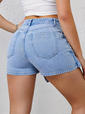 Women's High-Waisted Slim-Fit Asymmetrical Crossover Denim Shorts