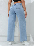 Flvsun-Solid High Waist Wide Leg Slant Pocket Jeans