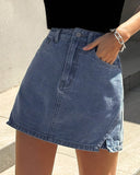 Flvsun-Denim Skorts Skirts Womens High Waisted Denim Mini Shorts Side Slit Denim Jean Skort Skirt