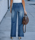 Flvsun-Womens Wide Leg High Waisted Sailor Jeans Trendy Cropped Baggy Denim Pants with Patch Pockets