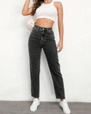 Flvsun-Women's Jeans Mid Waist Straight Loose Tummy Tuck Fashion Jeans