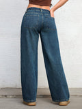 Flvsun-Solid Color Pocket Casual Versatile Wide-Leg Jeans