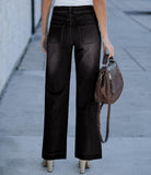 Flvsun-Womens Wide Leg High Waisted Sailor Jeans Trendy Cropped Baggy Denim Pants with Patch Pockets