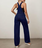 Flvsun-Womens Overalls Denim Straight Wide Leg Jeans Denim Overalls with Adjustable Straps