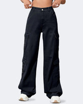 Flvsun-Women_s High Waist Cargo Jeans Flap Pocket