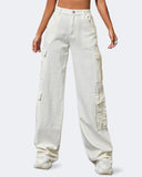Flvsun-Women_s High Waist Cargo Jeans Flap Pocket