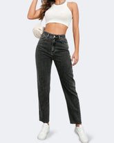 Flvsun-Women's Jeans Mid Waist Straight Loose Tummy Tuck Fashion Jeans