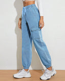 Flvsun-Women's Casual Pants High Waist Drawstring Elastic Waist Jeans