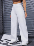 Flvsun-Women Loose Fit Wide Leg Casual Denim Pants With Pockets