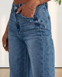 Flvsun-Wide Leg Jeans for Women Casual High Waisted Straight Stretch Denim Pants with Frayed Raw Hem