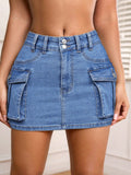 Flvsun-Women's Casual Denim Pencil Skirt With Pockets