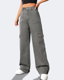 Flvsun-Cargo Pants Women High Waist Baggy Cargo Jeans