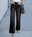 Flvsun-Womens Wide Leg High Waisted Sailor Jeans Trendy Cropped Baggy Denim Pants with Patch Pockets