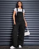 Flvsun-Womens Overalls Denim Straight Wide Leg Jeans