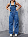 Flvsun-Womens Overalls Denim Straight Wide Leg