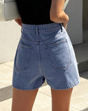 Flvsun-Denim Skorts Skirts Womens High Waisted Denim Mini Shorts Side Slit Denim Jean Skort Skirt