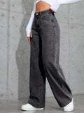 Flvsun-Casual Faded High Waist Wide Leg Jeans