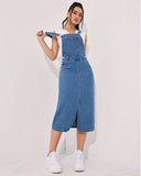 Flvsun-Women's Classic Denim Overalls Skirt with Adjustable Straps