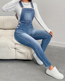 Flvsun-Women's Skinny Back Pants with Adjustable Straps - High-Stretch Denim, Classic Elegant Style