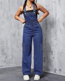 Flvsun-Womens Overalls Denim Straight Wide Leg Jeans