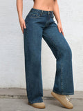 Flvsun-Solid Color Pocket Casual Versatile Wide-Leg Jeans