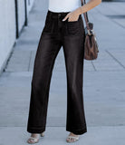 Flvsun-Womens Wide Leg High Waisted Sailor Jeans Trendy Cropped Baggy Denim Pants with Patch Pockets