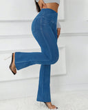 Flvsun-Women's Bell Bottom Jeans Low Waist Classic Stretch Flared Jeans Denim Bell Bottom Pants