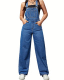 Flvsun-Womens Overalls Denim Straight Wide Leg