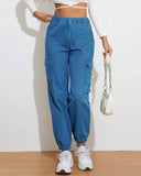 Flvsun-Women's Casual Pants High Waist Drawstring Elastic Waist Jeans