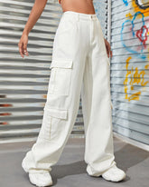 Flvsun-Women's Summer Zipper Fly Flap Pocket Cargo Jeans Y2k